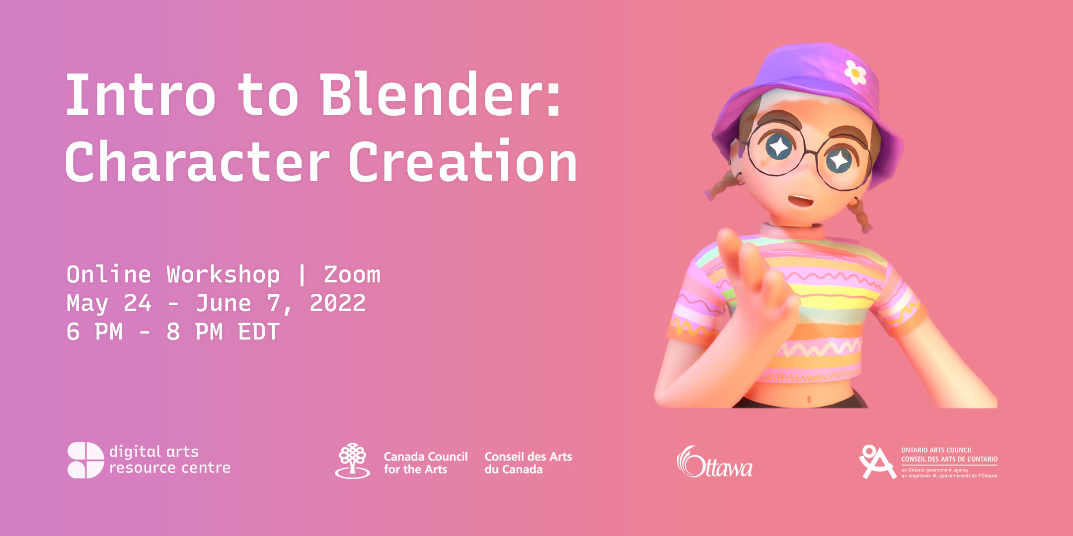 3D model of a character wearing glasses and a bucket hat